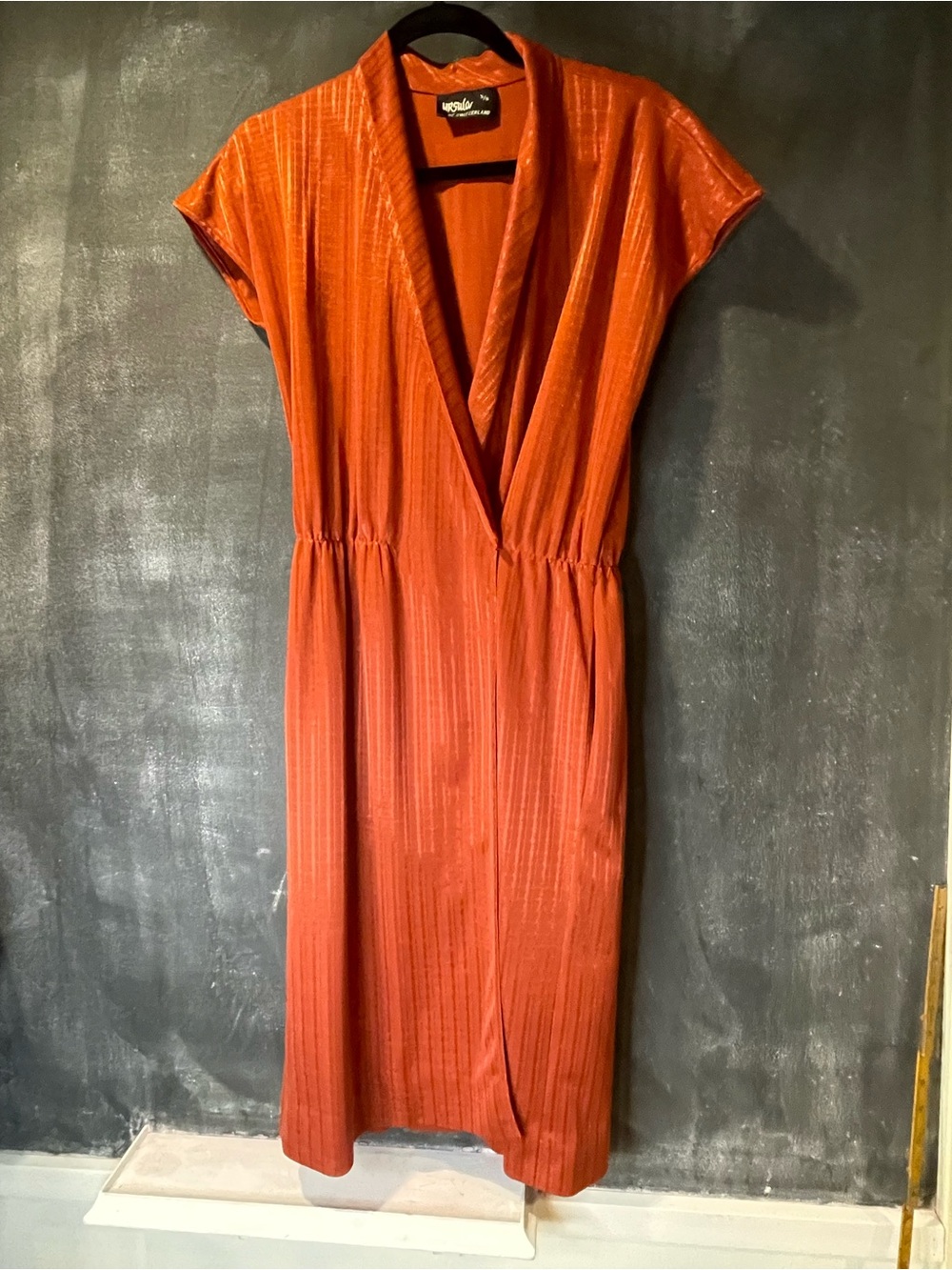 Vintage Ursula of Switzerland Burnt Orange Disco Hostess Dress 70s 80s XS S